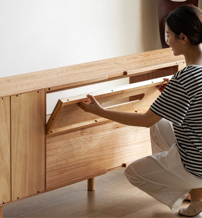 Oak Solid Wood Tall TV Cabinet.