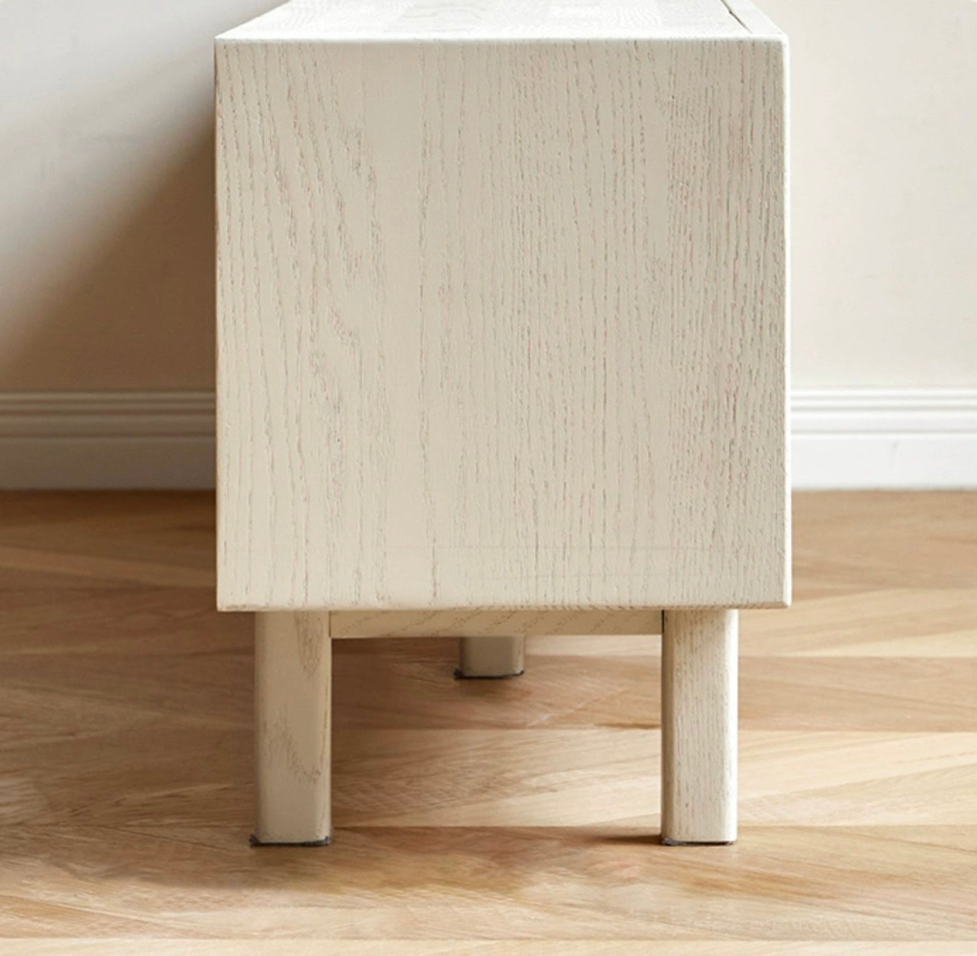 Ash Solid Wood Rattan TV Cabinet Cream Style LED Lights.
