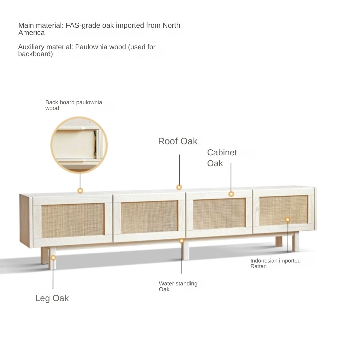 Ash Solid Wood Rattan TV Cabinet Cream Style LED Lights.