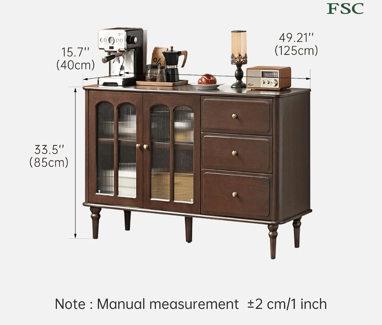 Poplar Solid Wood Sideboard with Arched Glass Door