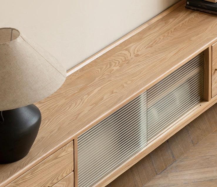 Ash, Oak Solid Wood Sliding Door TV Stand.