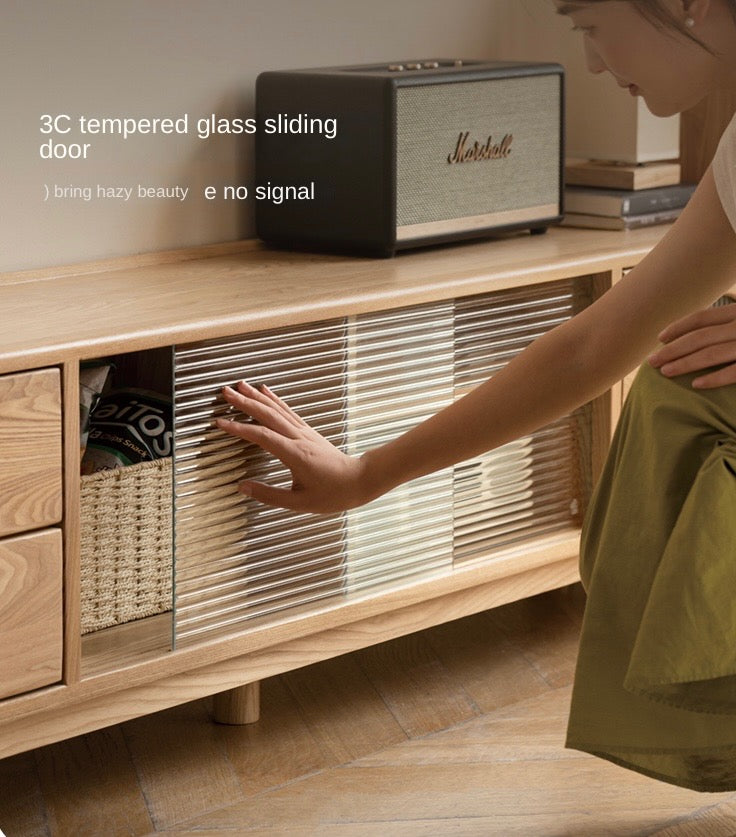 Ash, Oak Solid Wood Sliding Door TV Stand.