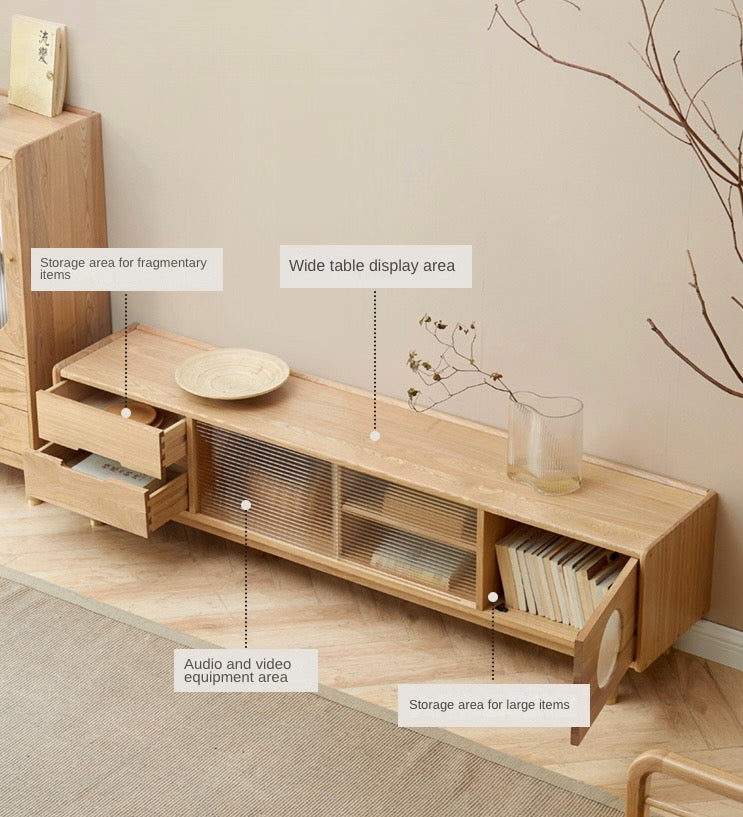 Ash, Oak Solid Wood Sliding Door TV Stand.