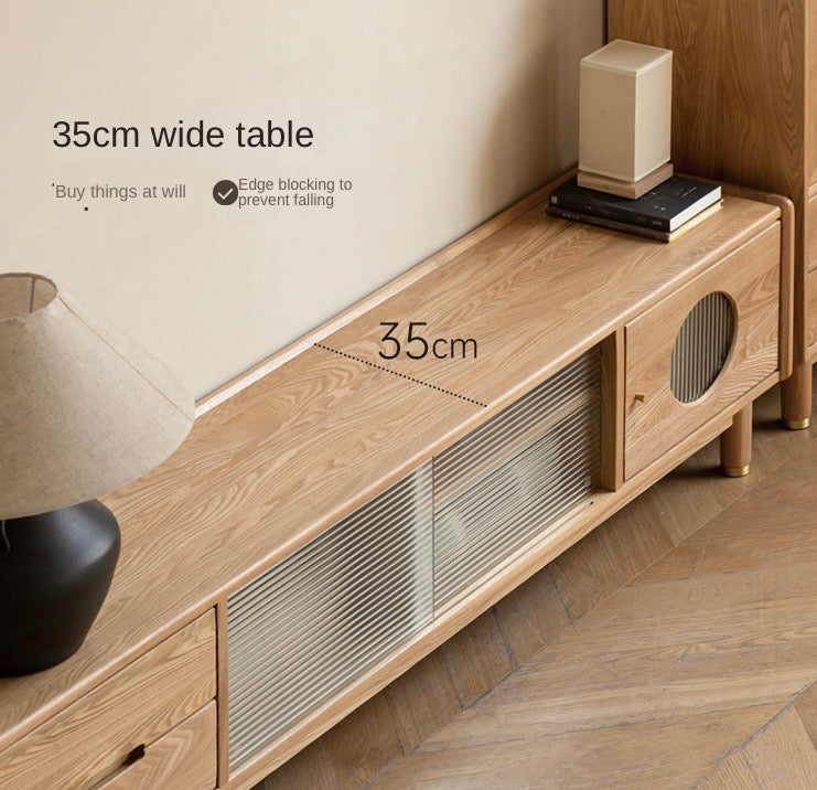 Ash, Oak Solid Wood Sliding Door TV Stand.