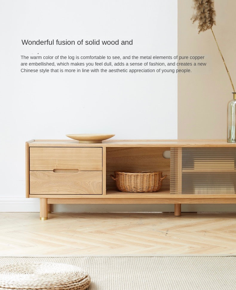 Ash, Oak Solid Wood Sliding Door TV Stand.
