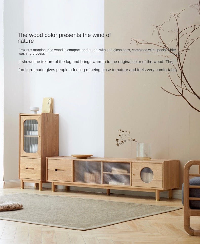 Ash, Oak Solid Wood Sliding Door TV Stand.
