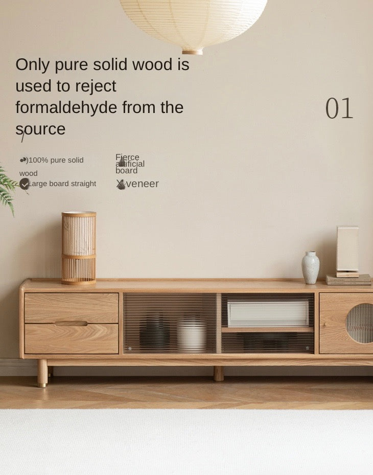 Ash, Oak Solid Wood Sliding Door TV Stand.
