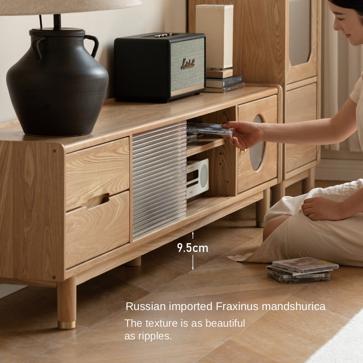 Ash, Oak Solid Wood Sliding Door TV Stand.