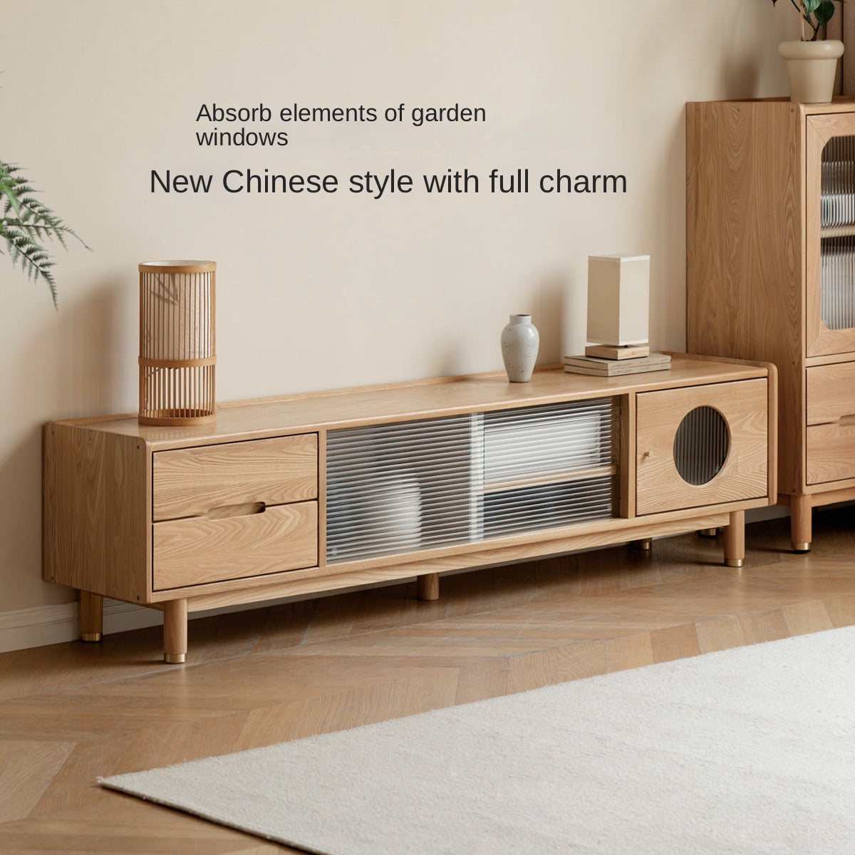 Ash, Oak Solid Wood Sliding Door TV Stand.