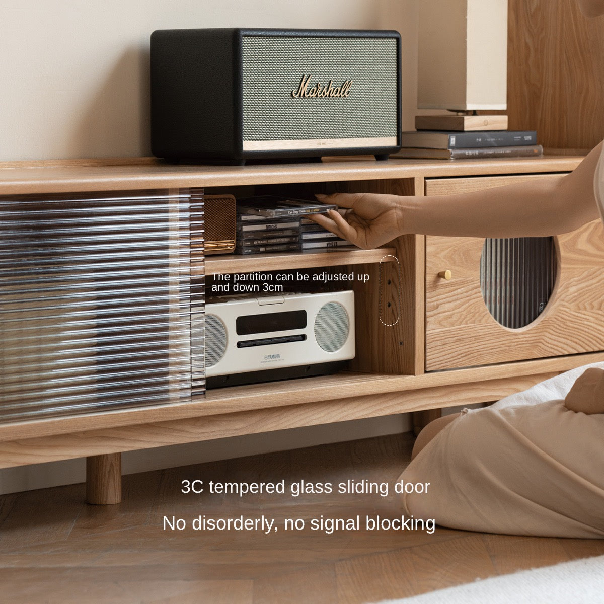 Ash, Oak Solid Wood Sliding Door TV Stand.