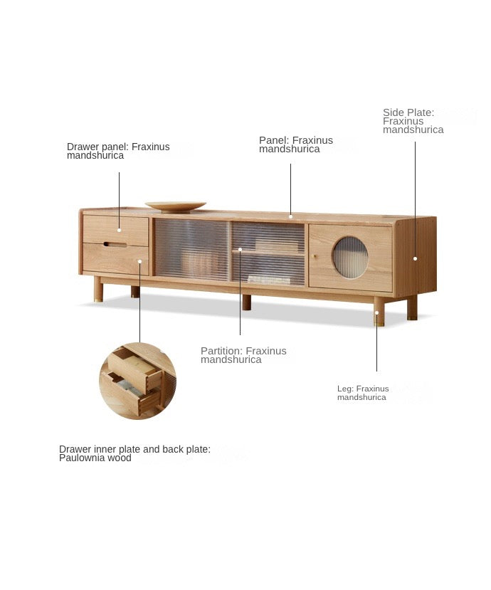 Ash, Oak Solid Wood Sliding Door TV Stand.