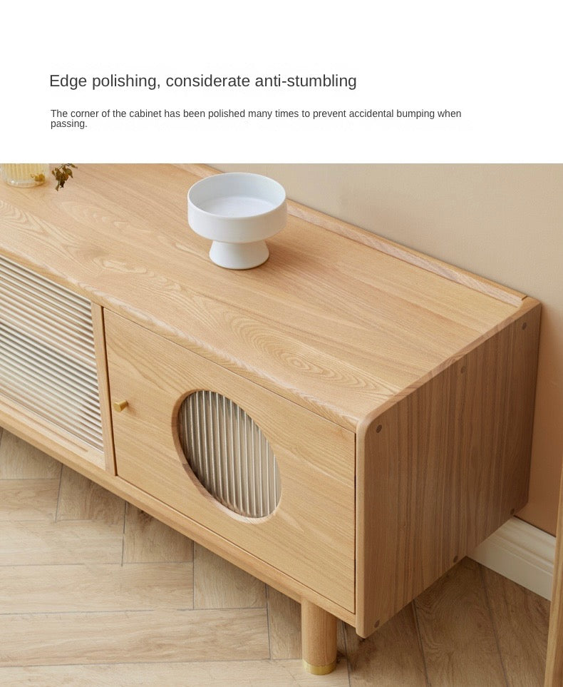 Ash, Oak Solid Wood Sliding Door TV Stand.