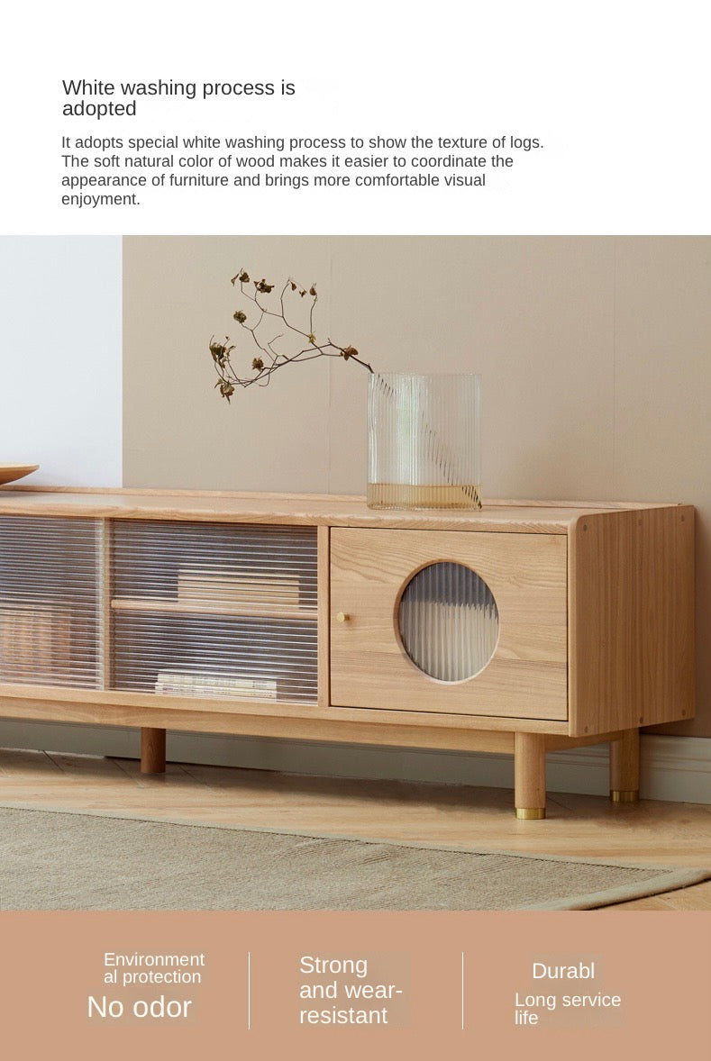 Ash, Oak Solid Wood Sliding Door TV Stand.