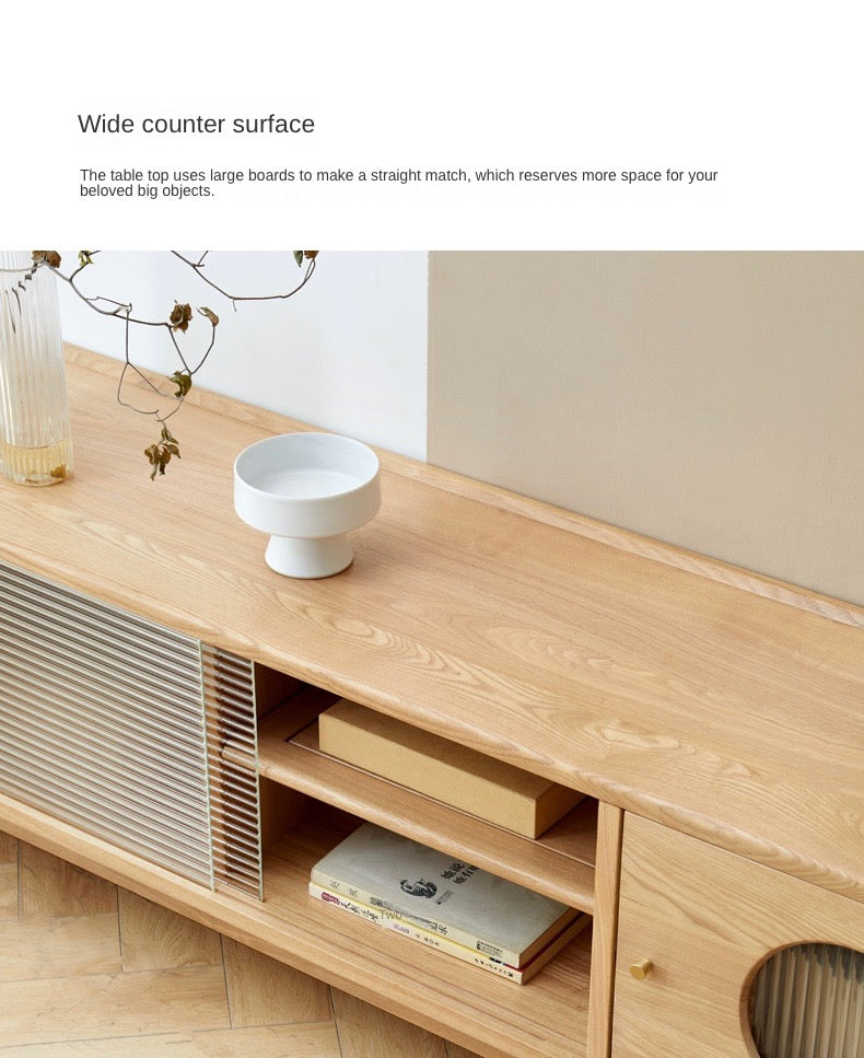 Ash, Oak Solid Wood Sliding Door TV Stand.