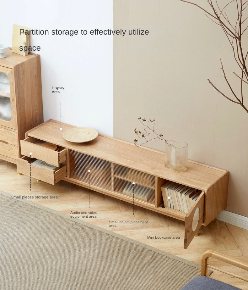 Ash, Oak Solid Wood Sliding Door TV Stand.