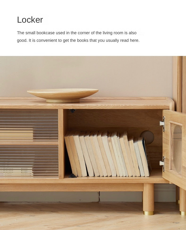 Ash, Oak Solid Wood Sliding Door TV Stand.