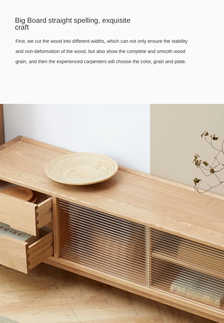 Ash, Oak Solid Wood Sliding Door TV Stand.