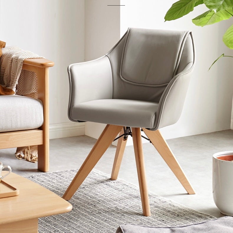 Beech Solid Wood Swivel Soft Skin Armchair)