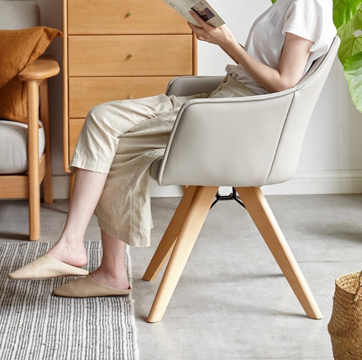 Beech Solid Wood Swivel Soft Skin Armchair)
