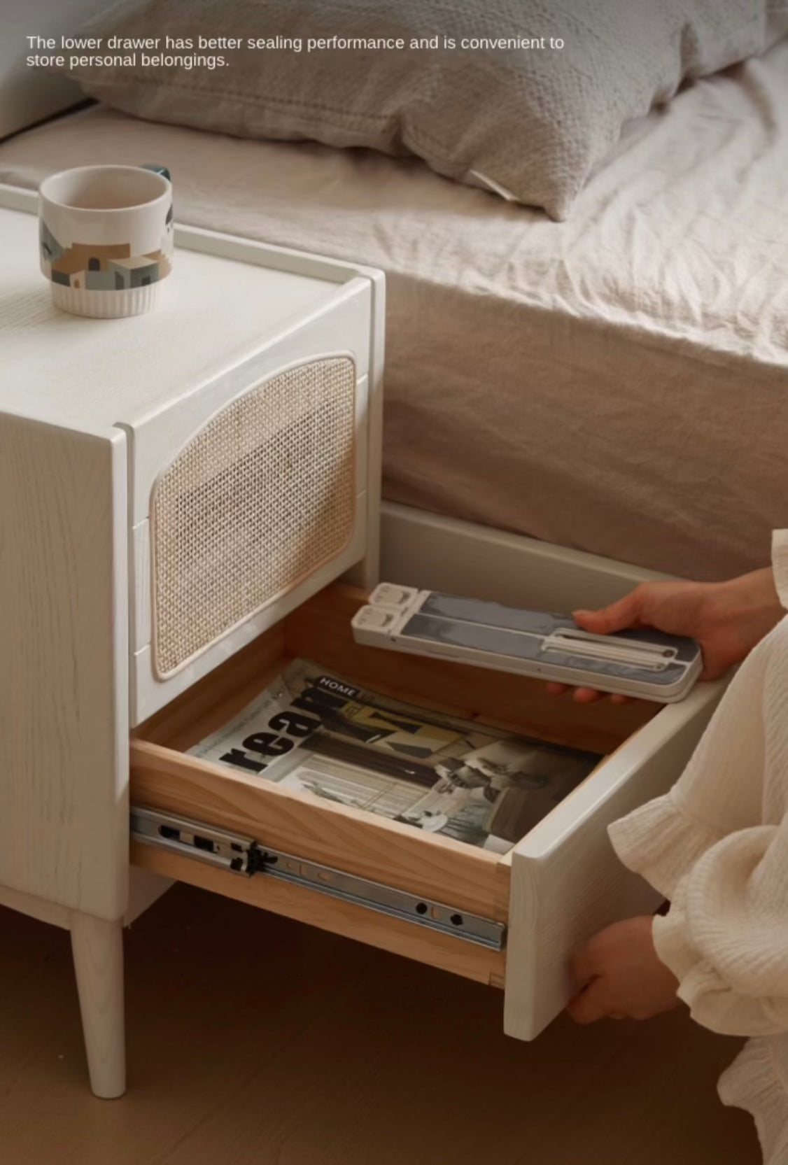 Ash Solid Wood Cream White nightstand"