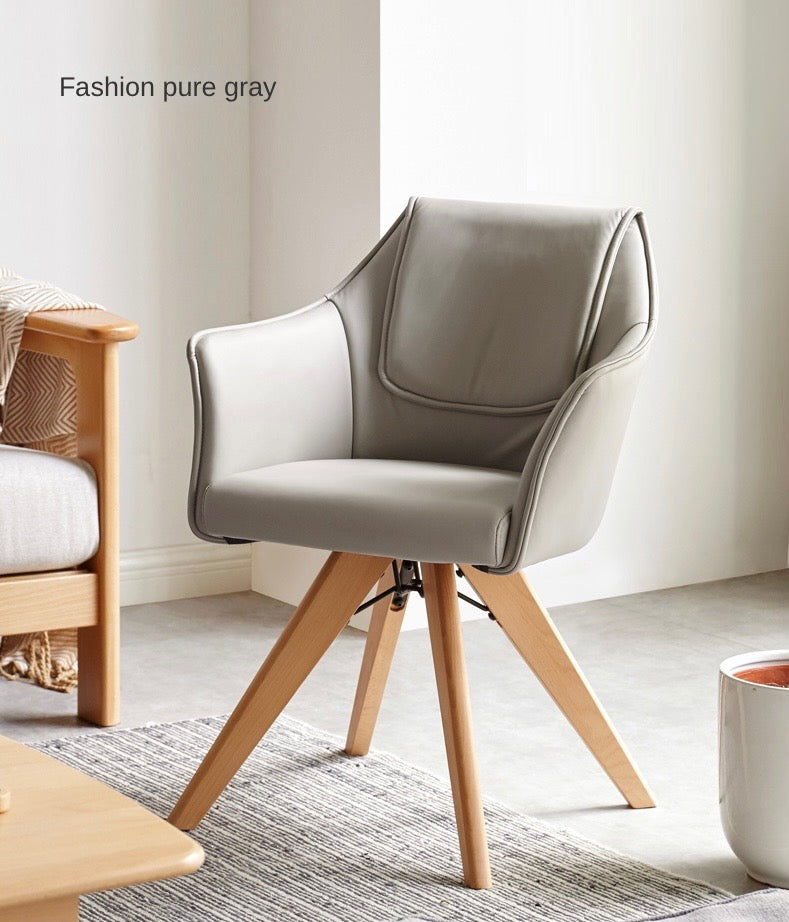 Beech Solid Wood Swivel Soft Skin Armchair)