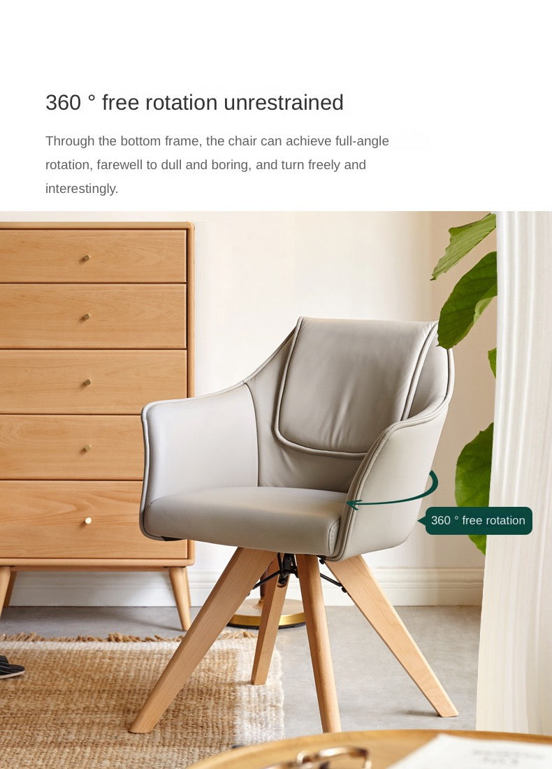 Beech Solid Wood Swivel Soft Skin Armchair)