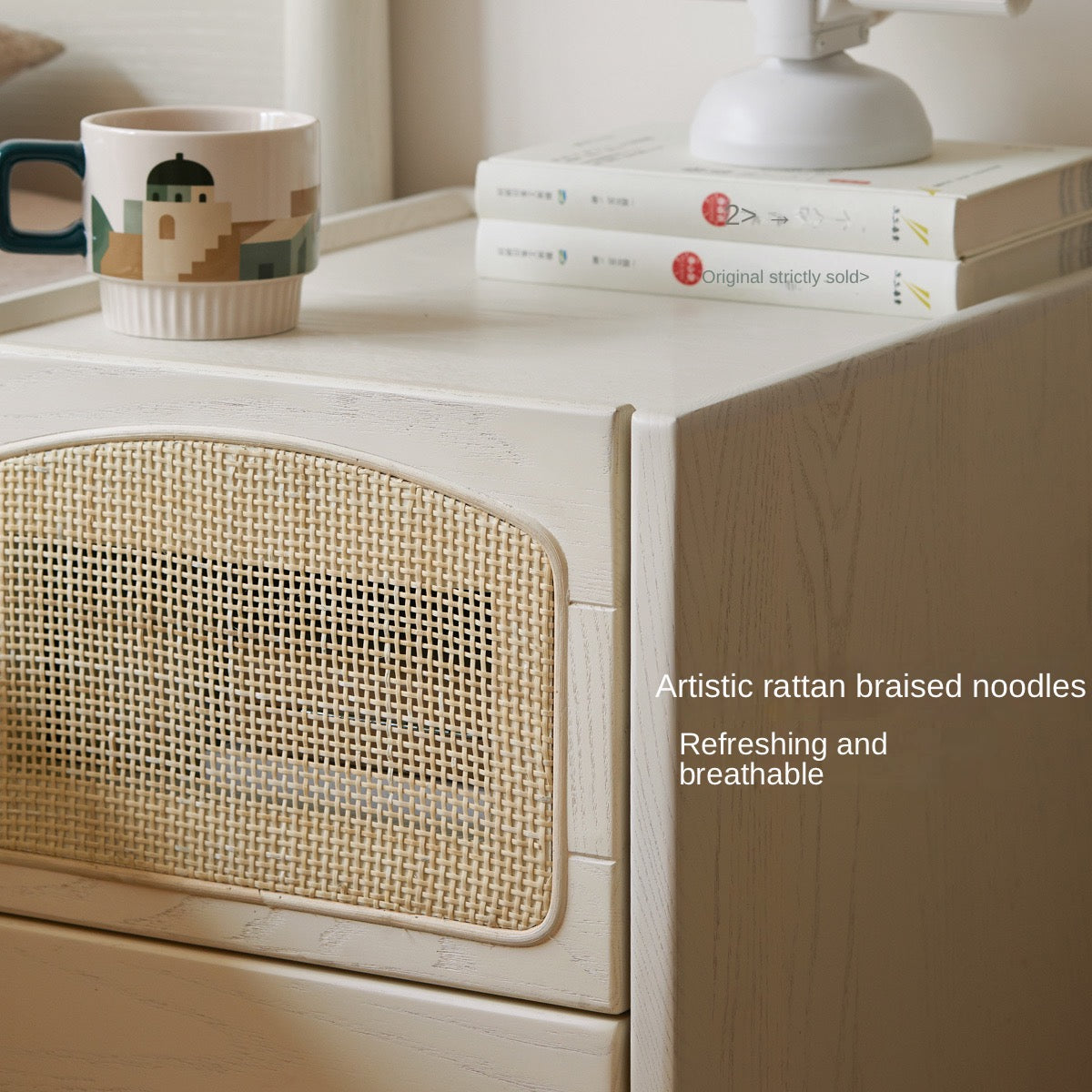 Ash Solid Wood Cream White nightstand"