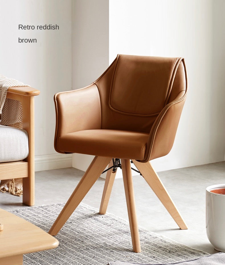 Beech Solid Wood Swivel Soft Skin Armchair)