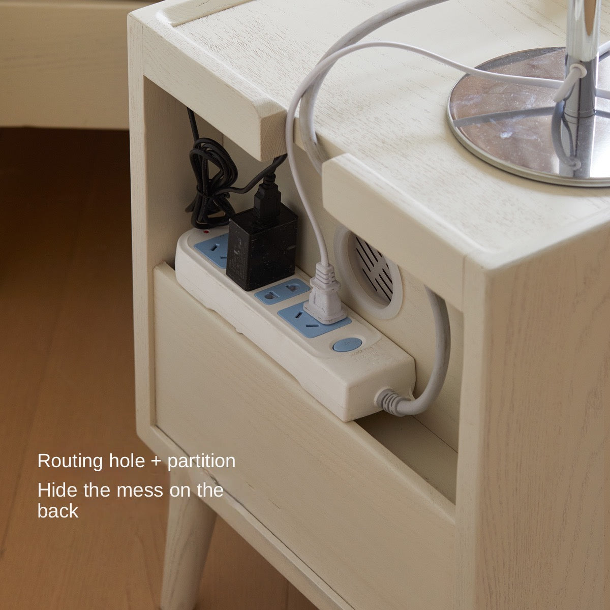 Ash Solid Wood Cream White nightstand"