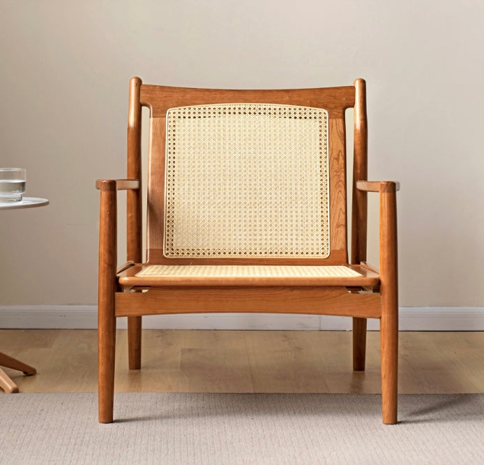 Cherry Solid Wood, Rattan Retro Armchair)