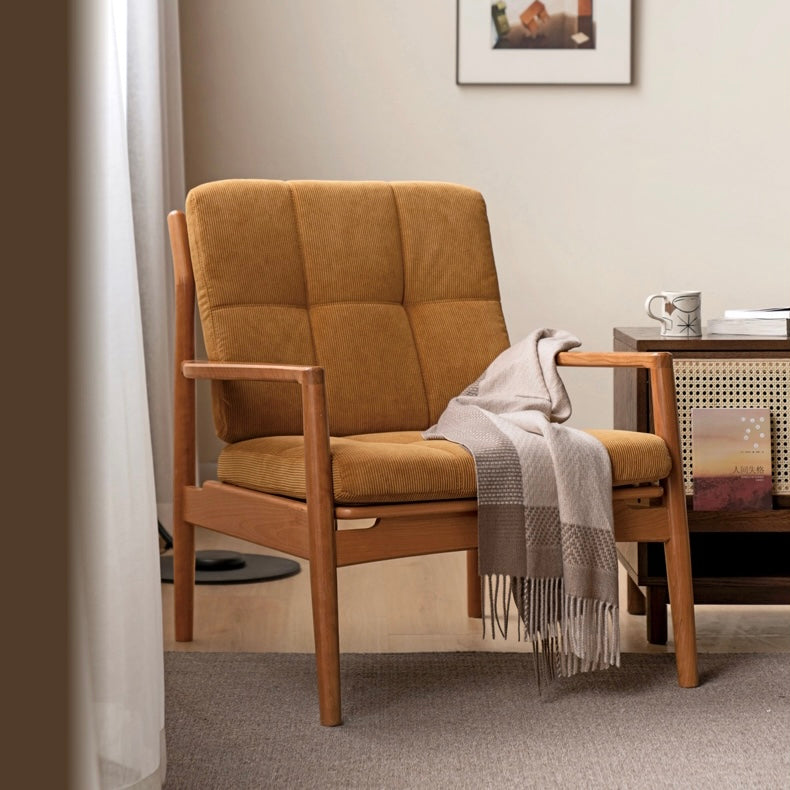 Cherry Solid Wood, Rattan Retro Armchair)