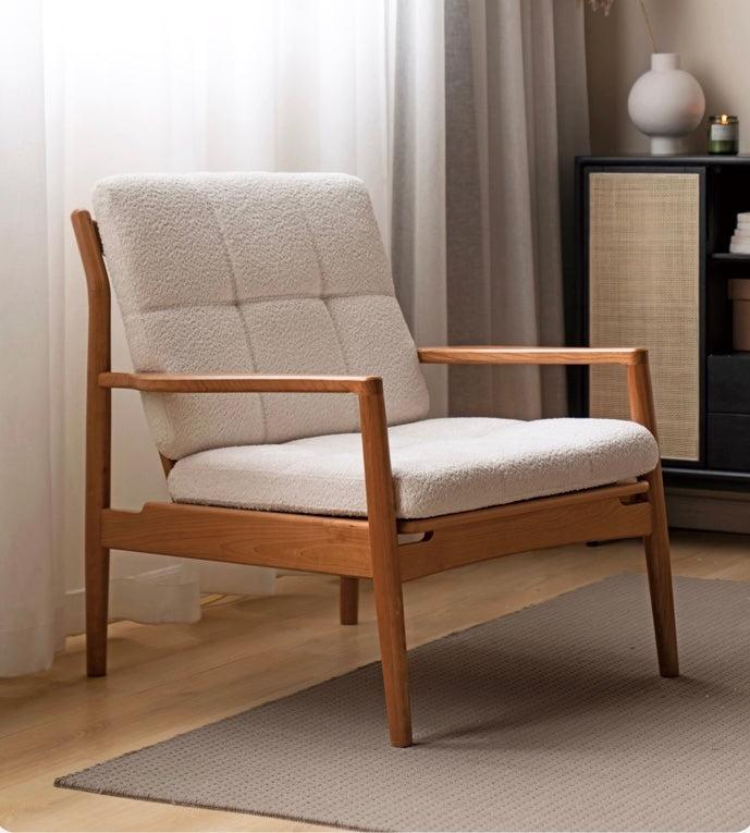Cherry Solid Wood, Rattan Retro Armchair)