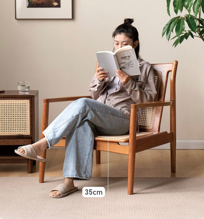 Cherry Solid Wood, Rattan Retro Armchair)