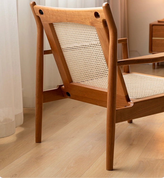 Cherry Solid Wood, Rattan Retro Armchair)