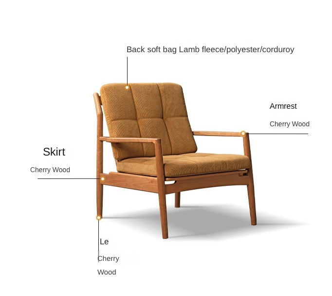 Cherry Solid Wood, Rattan Retro Armchair)