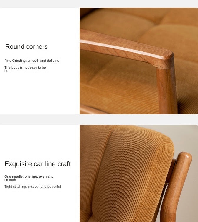 Cherry Solid Wood, Rattan Retro Armchair)