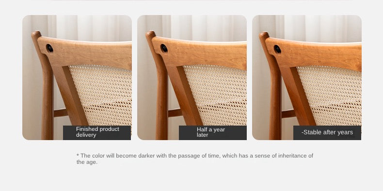 Cherry Solid Wood, Rattan Retro Armchair)