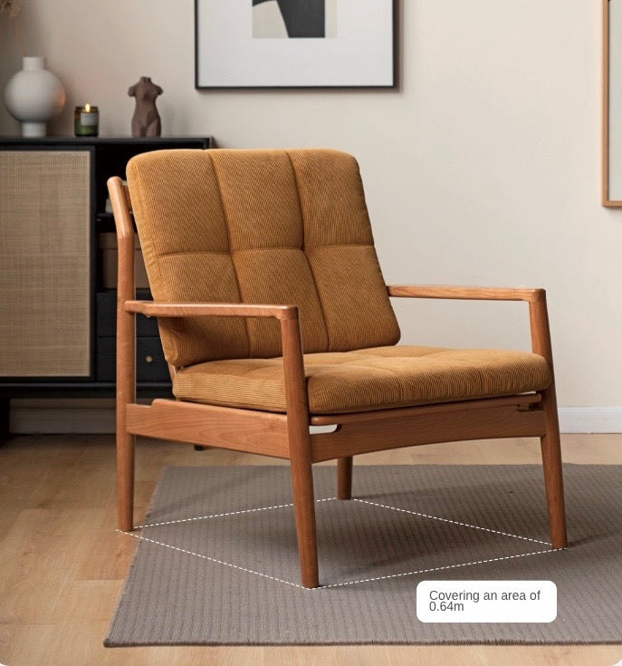 Cherry Solid Wood, Rattan Retro Armchair)