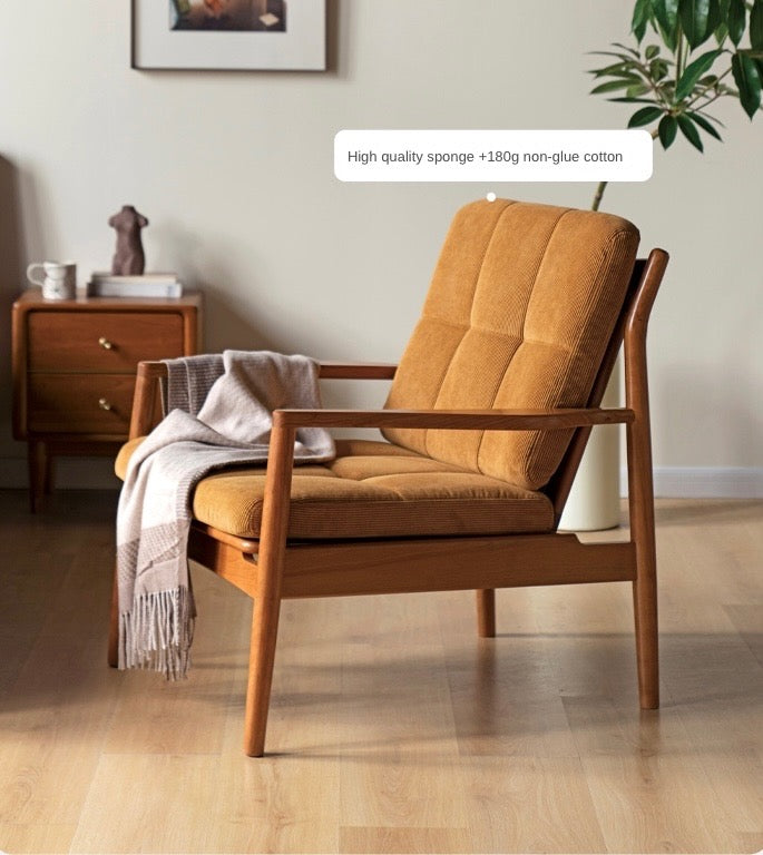 Cherry Solid Wood, Rattan Retro Armchair)