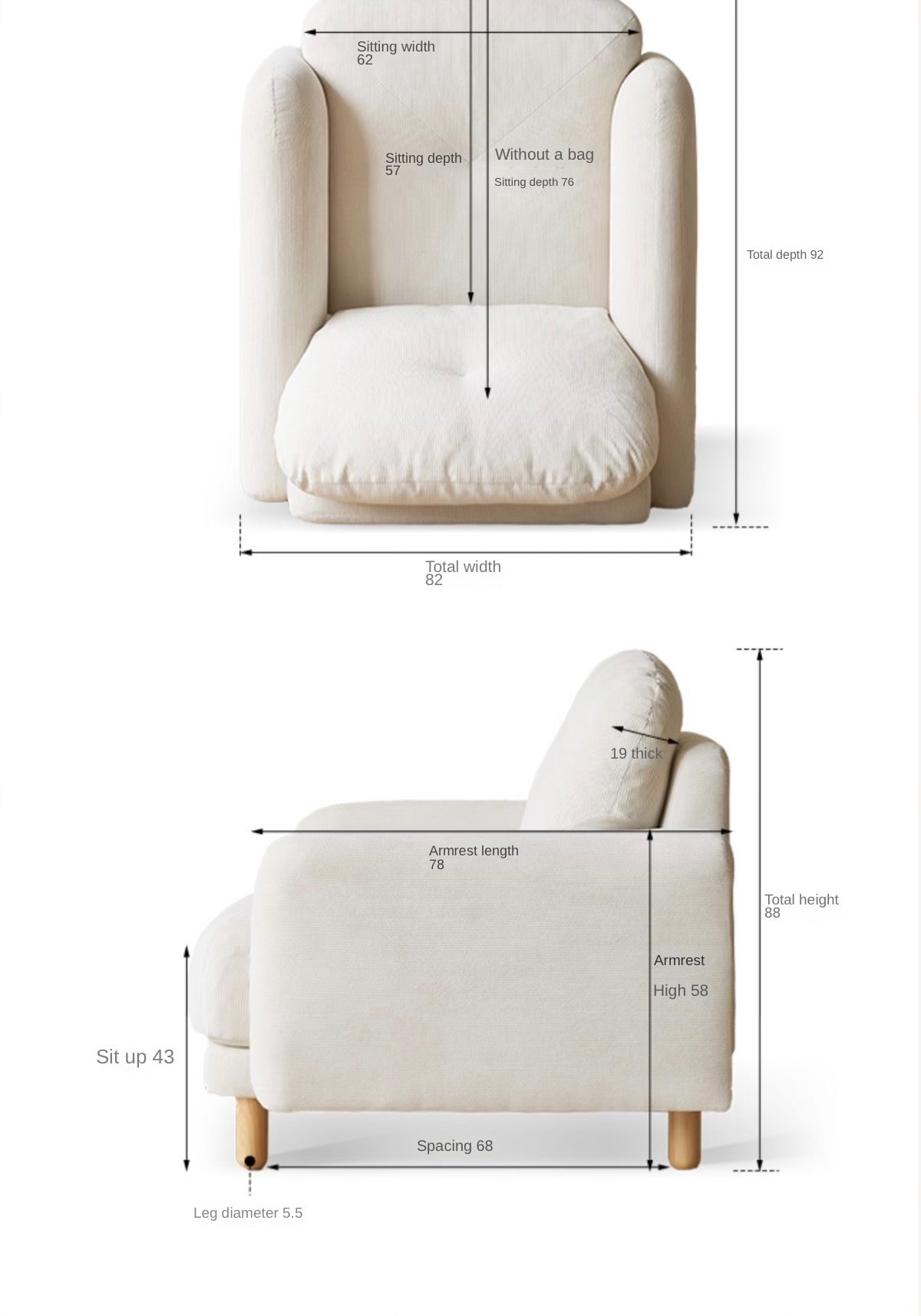 Cream Style goose down Leisure Fabric armchair)