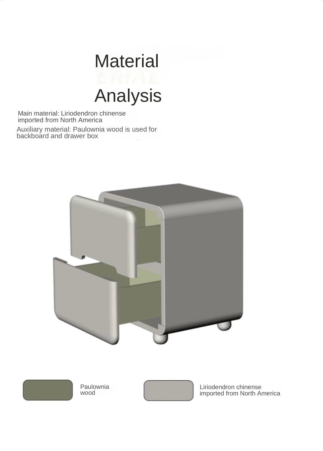 Tulipwood Solid Wood, Solid RubberWood Warm White Two-Drawer Nightstand.