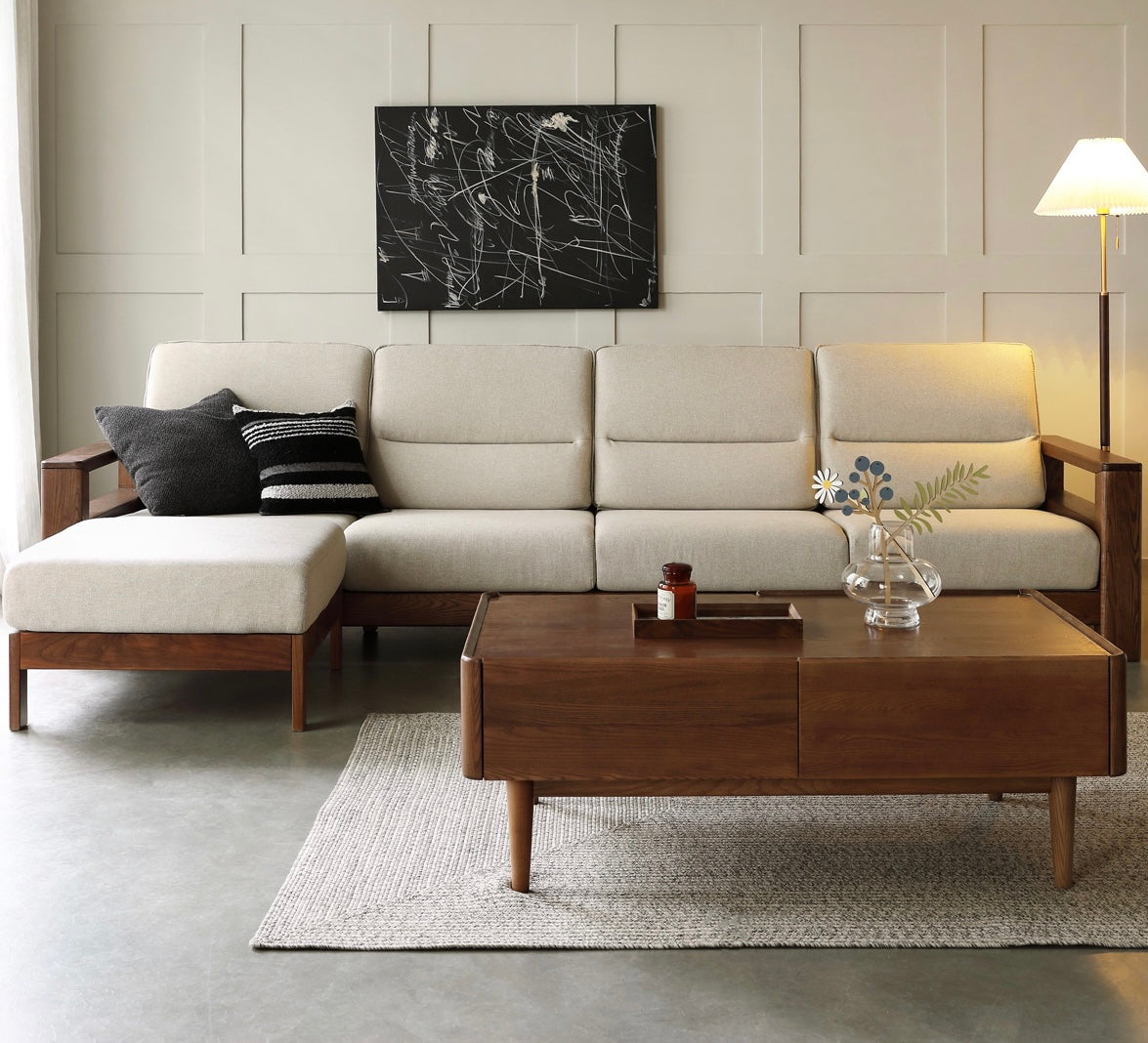 Ash Solid Wood Corner Sofa.