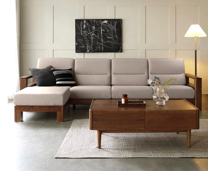 Ash Solid Wood Corner Sofa.