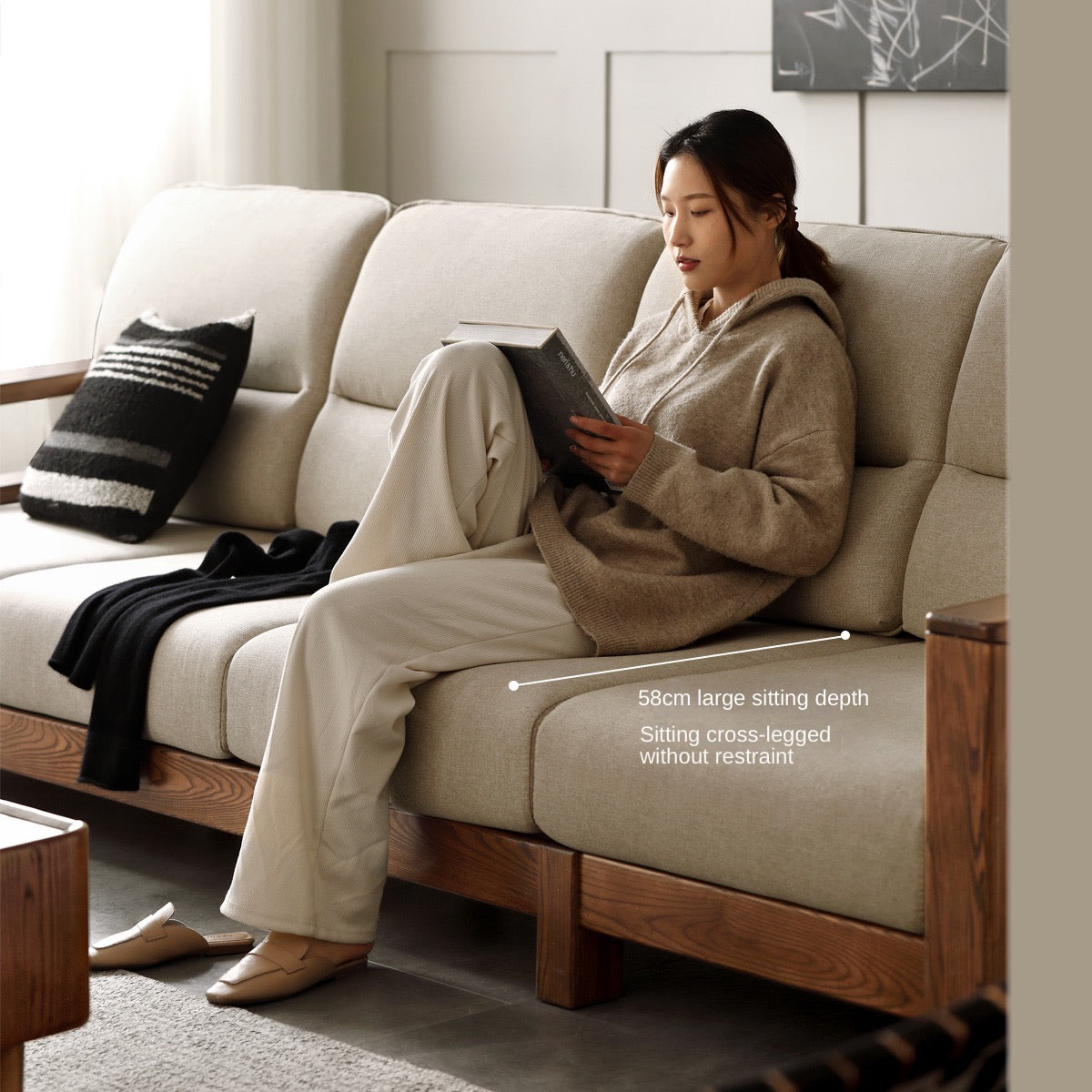 Ash Solid Wood Corner Sofa.