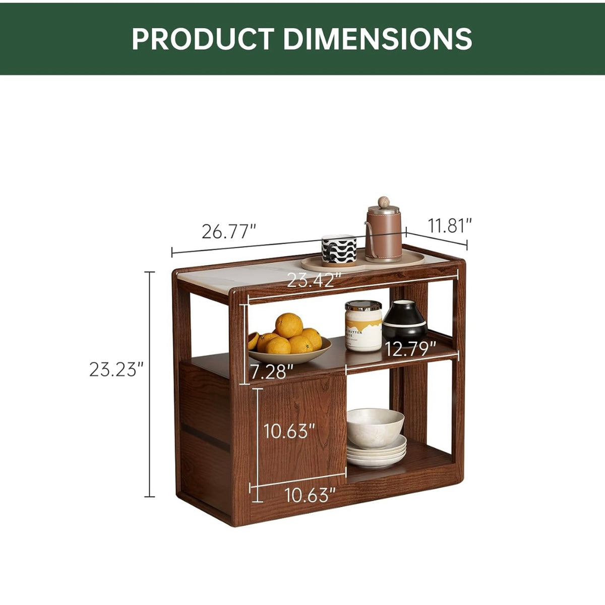 Black walnut, Oak Solid Wood Rock Plate Side Table with Storage Drawers
