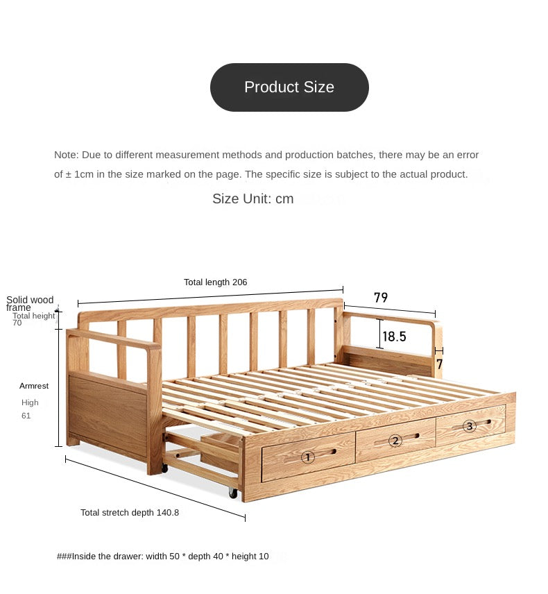 Oak, Ash Solid Woof Folding Storage Sofa Bed.