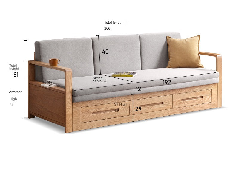 Oak, Ash Solid Woof Folding Storage Sofa Bed.