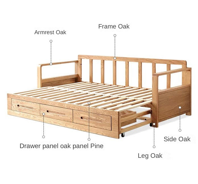 Oak, Ash Solid Woof Folding Storage Sofa Bed.