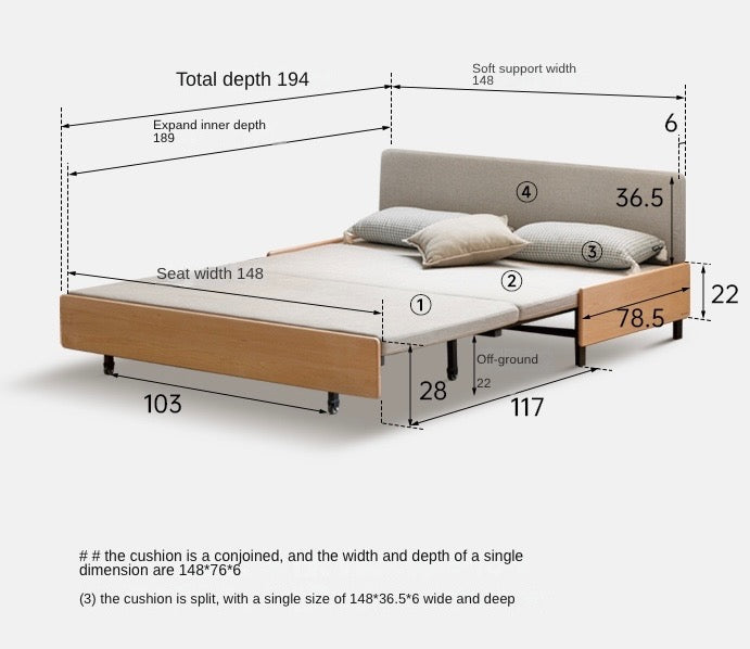Oak Solid Wood Sofa Bed Folding Sit-sleeping Pull-out Bed.