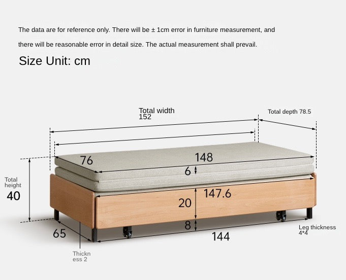Oak Solid Wood Sofa Bed Folding Sit-sleeping Pull-out Bed.
